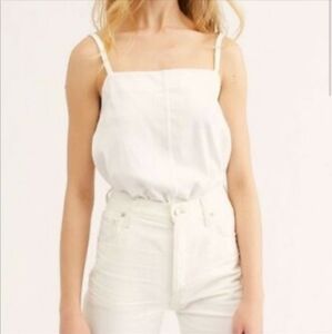 Free People - Intimately Marissa , White Ribbed Thong Bodysuit Size LARGE